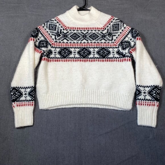 Abercrombie & Fitch Fair Isle Knit Sweater White/Red/Navy Wool Blend Womens XS - Picture 2 of 9